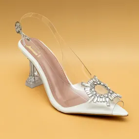 Amina Rhinestone Broach Heels - White