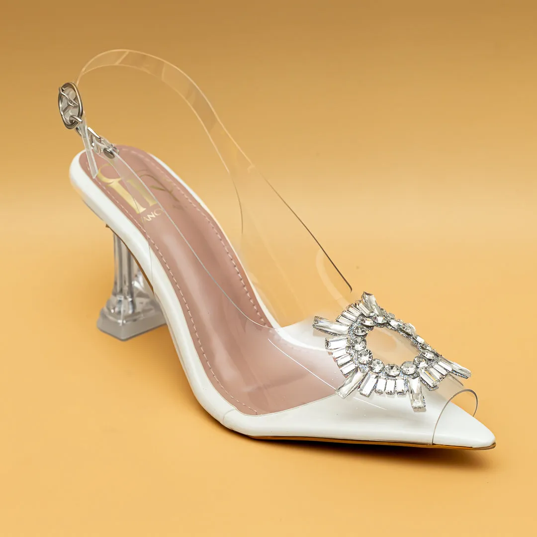 Amina Rhinestone Broach Heels - White