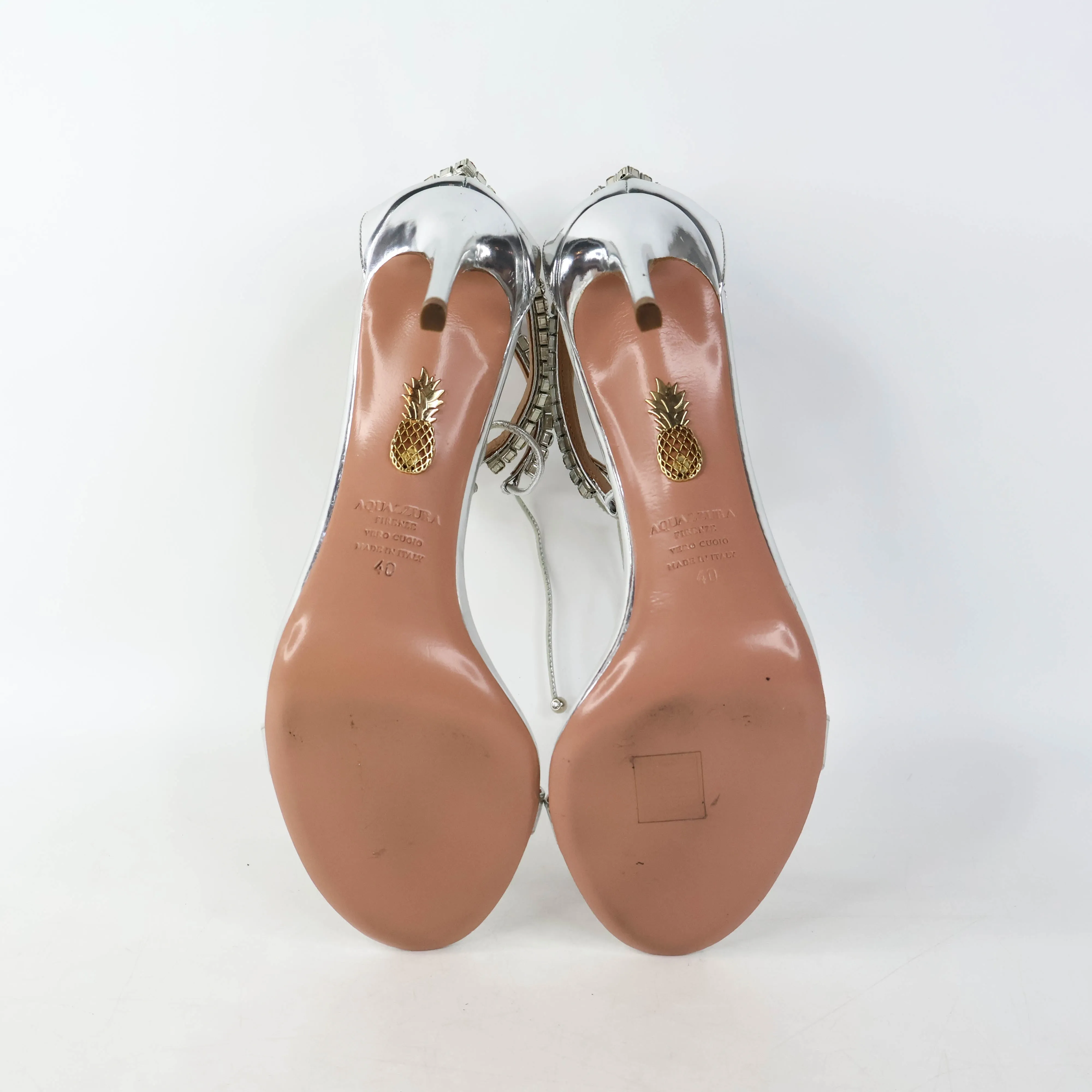 Aquazzura Sandals Heels Silver Crystal Ankle Strap 40