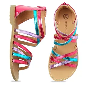 Berhood Girls Sandals Open Toe Flat Sandals with Heel Zipper Multicolor Size 3