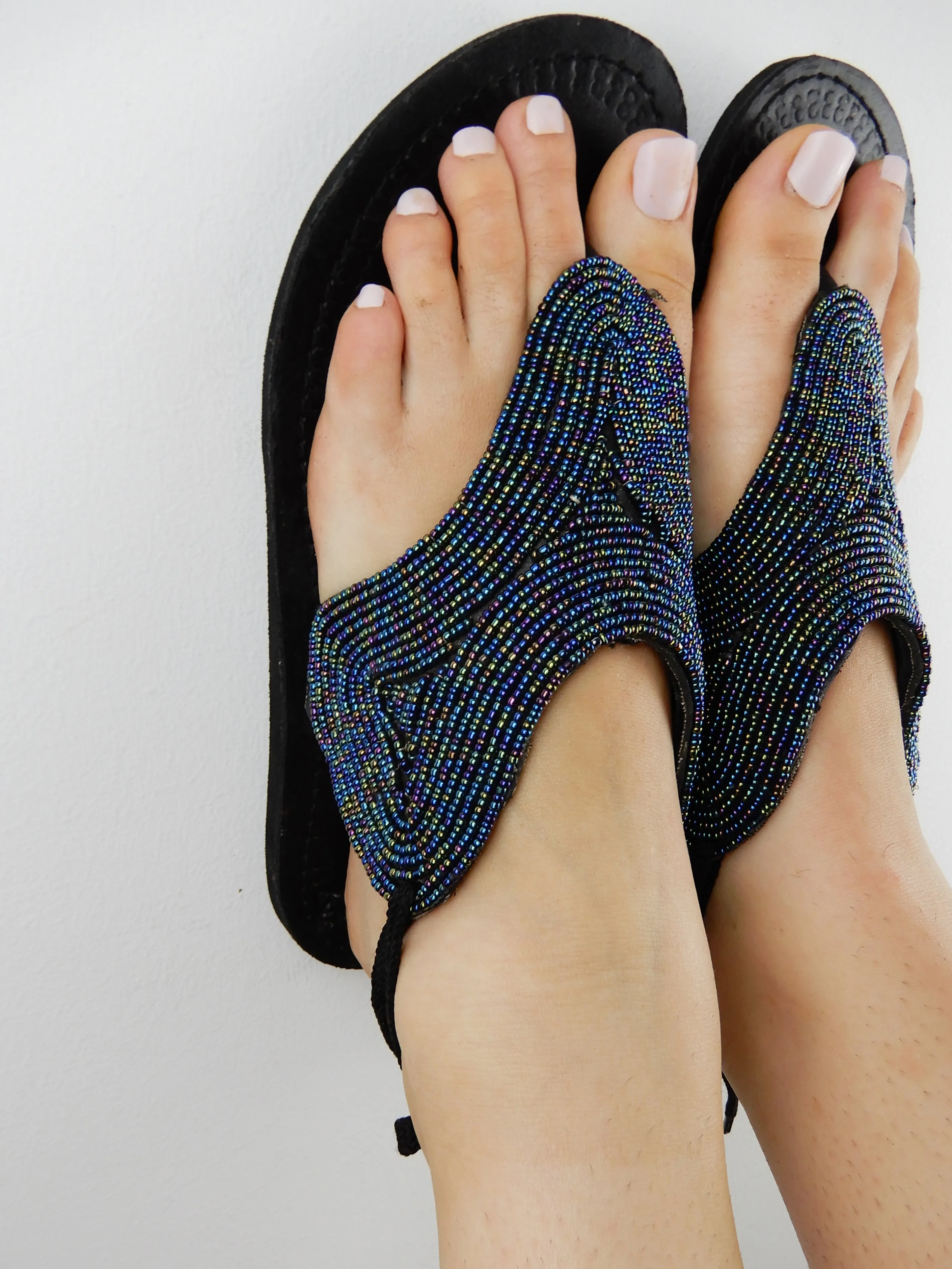 Black Beaded Sandals