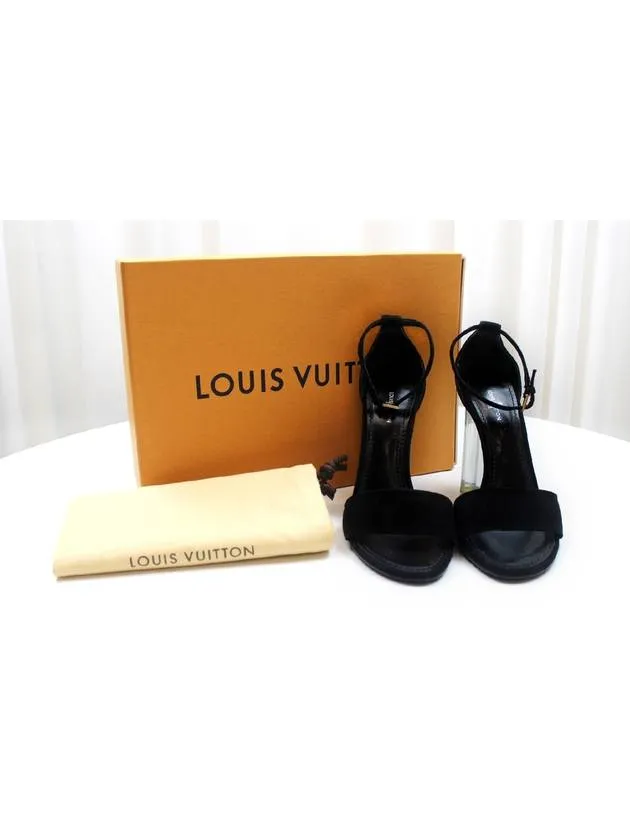 Black suede crystal flower heel sandals size 35 5