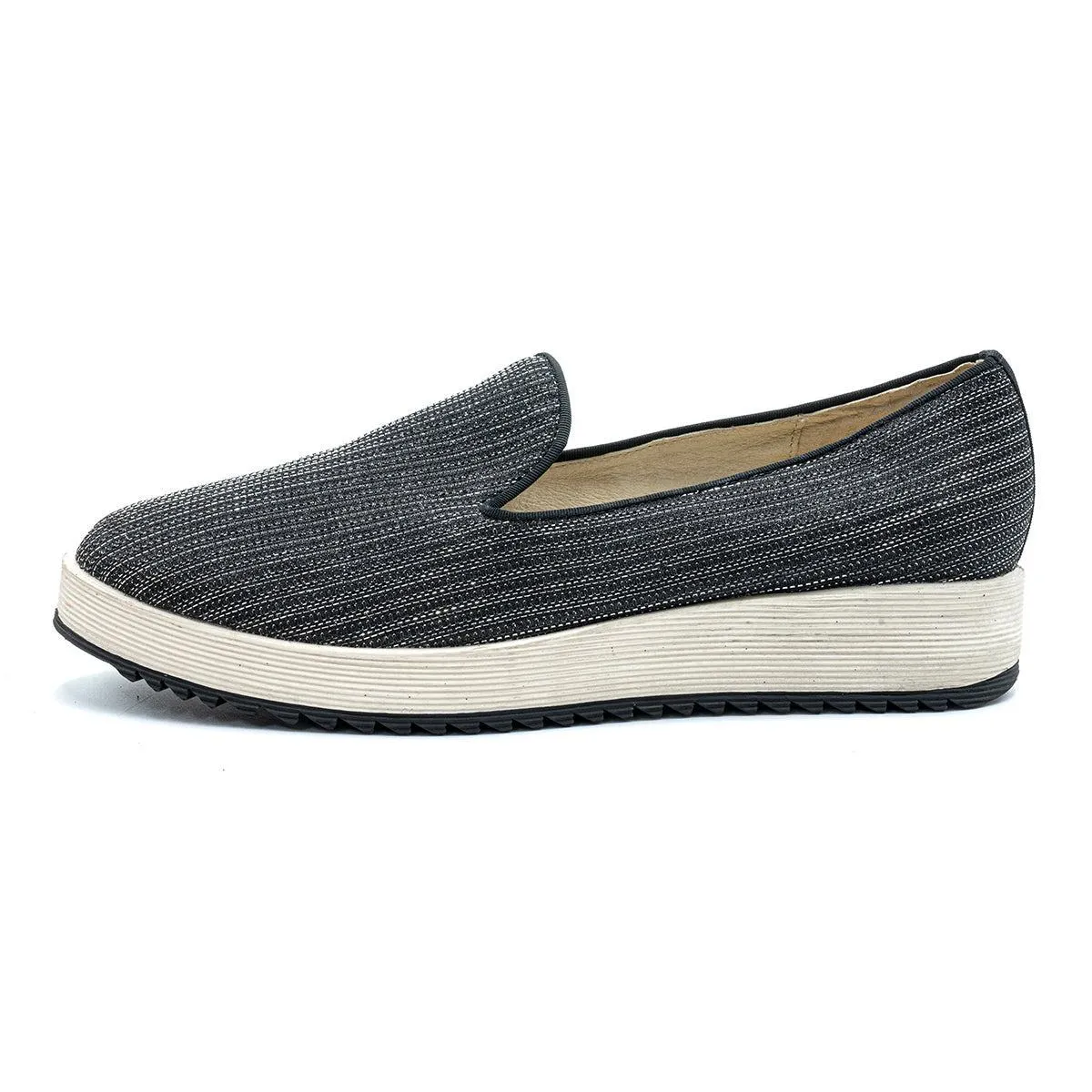 Buffalo Glitter Slipon Low-Top Sneakers Glitter Fabric Grey Colour For Women