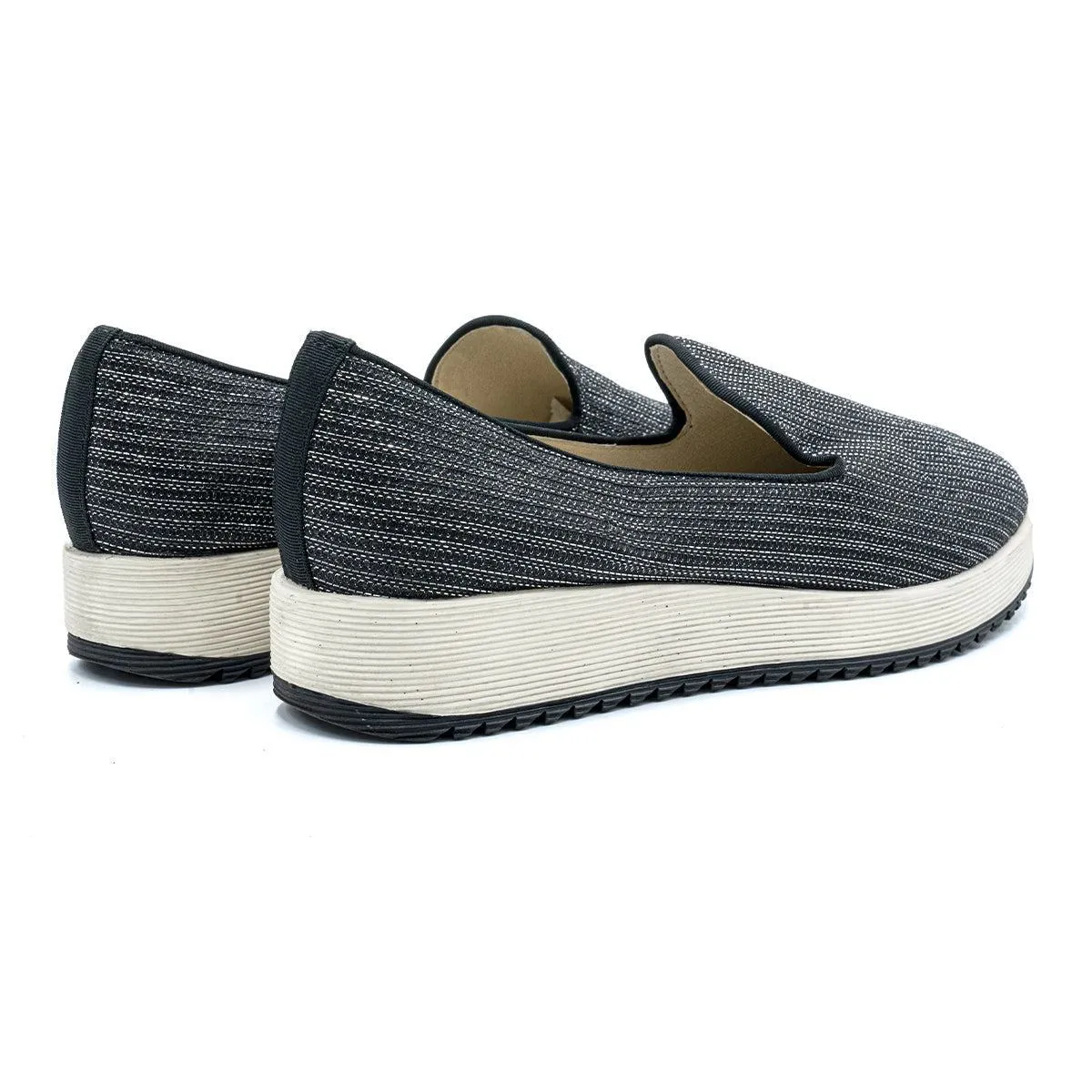 Buffalo Glitter Slipon Low-Top Sneakers Glitter Fabric Grey Colour For Women