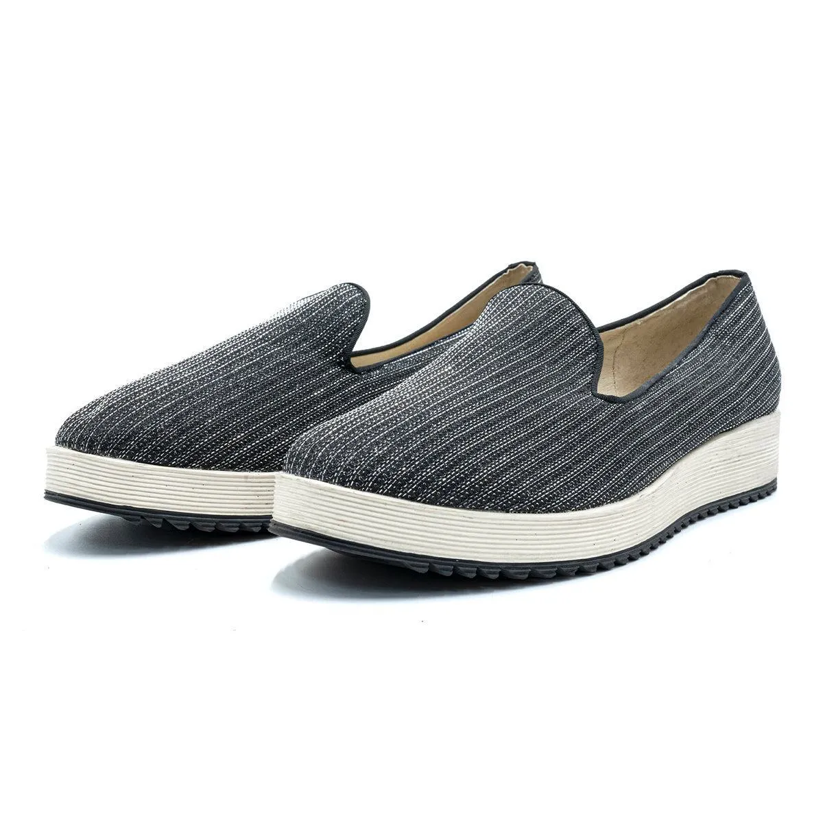 Buffalo Glitter Slipon Low-Top Sneakers Glitter Fabric Grey Colour For Women