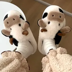 Cow Themed Plush Animal Slippers