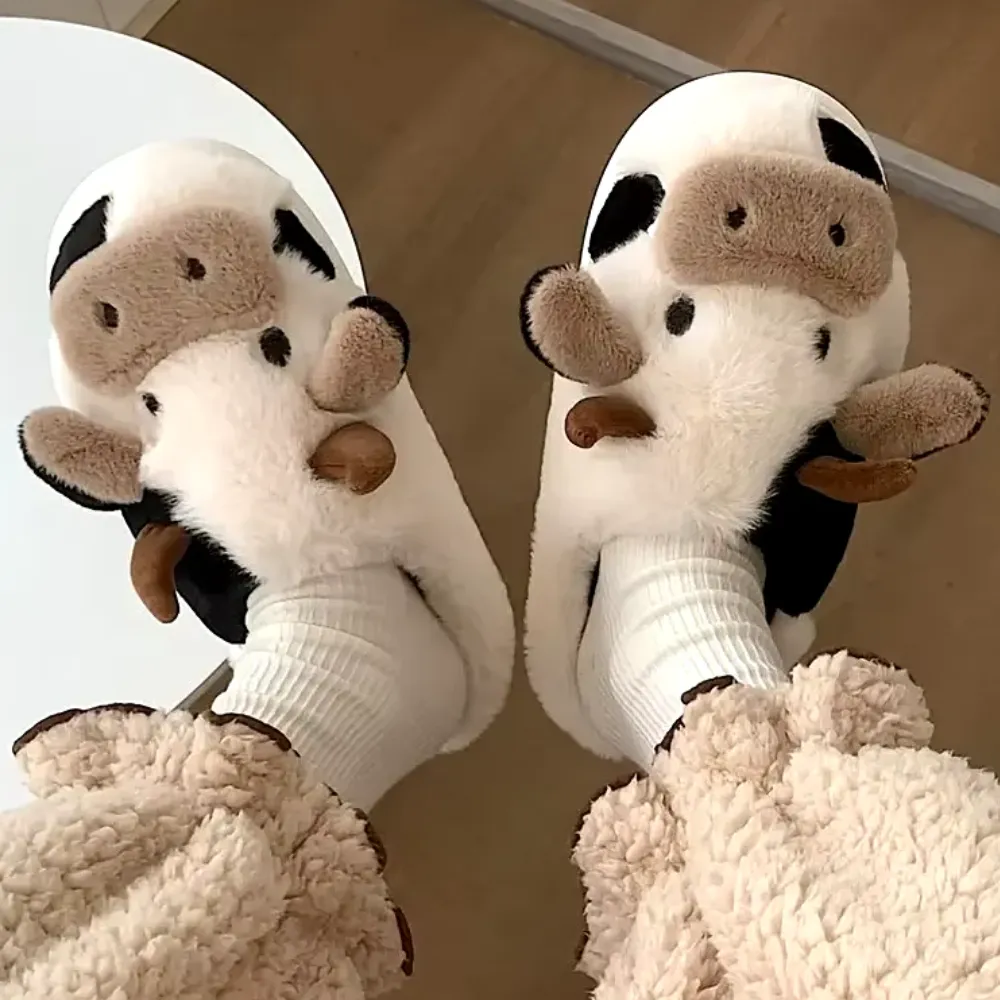Cow Themed Plush Animal Slippers