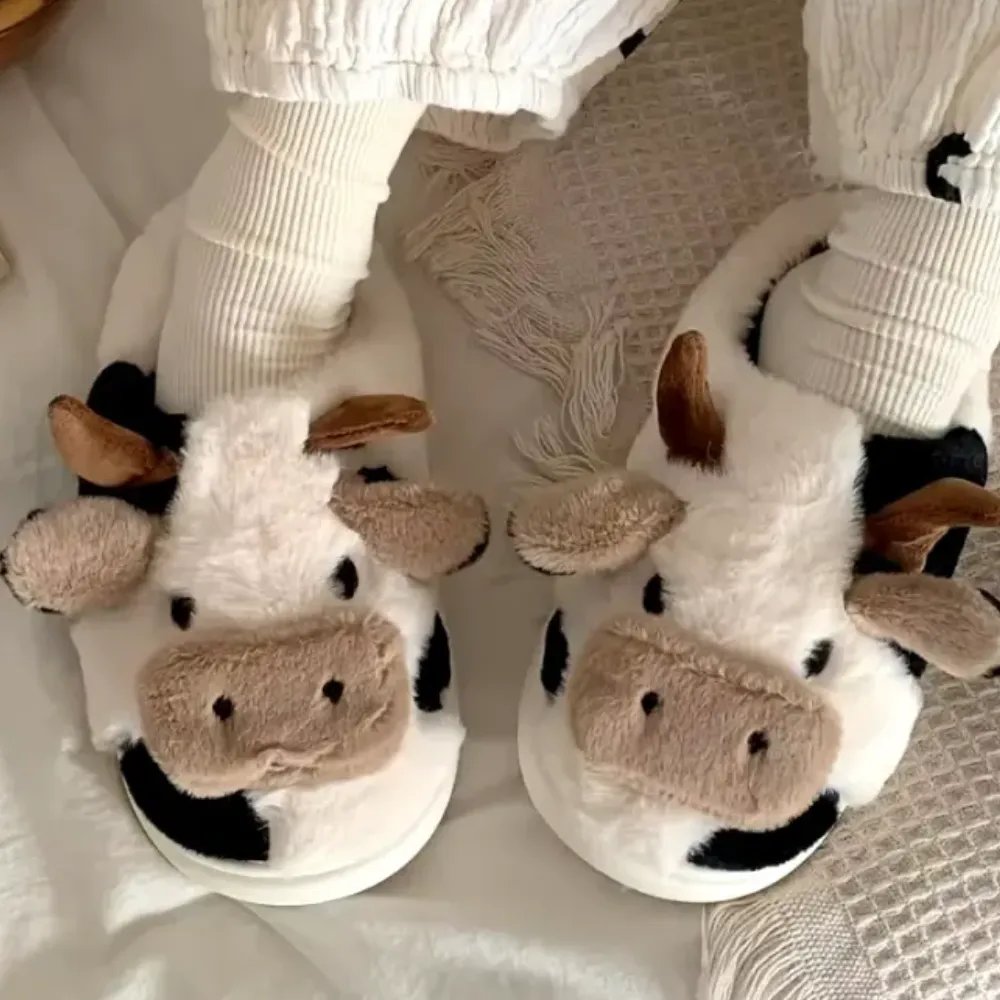 Cow Themed Plush Animal Slippers