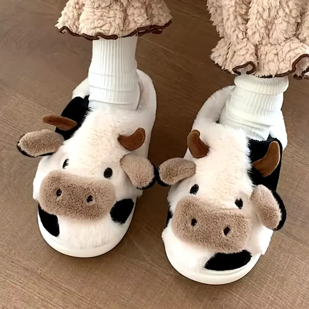 Cow Themed Plush Animal Slippers