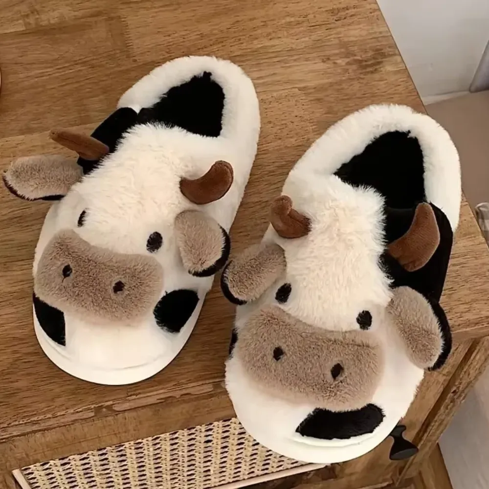 Cow Themed Plush Animal Slippers
