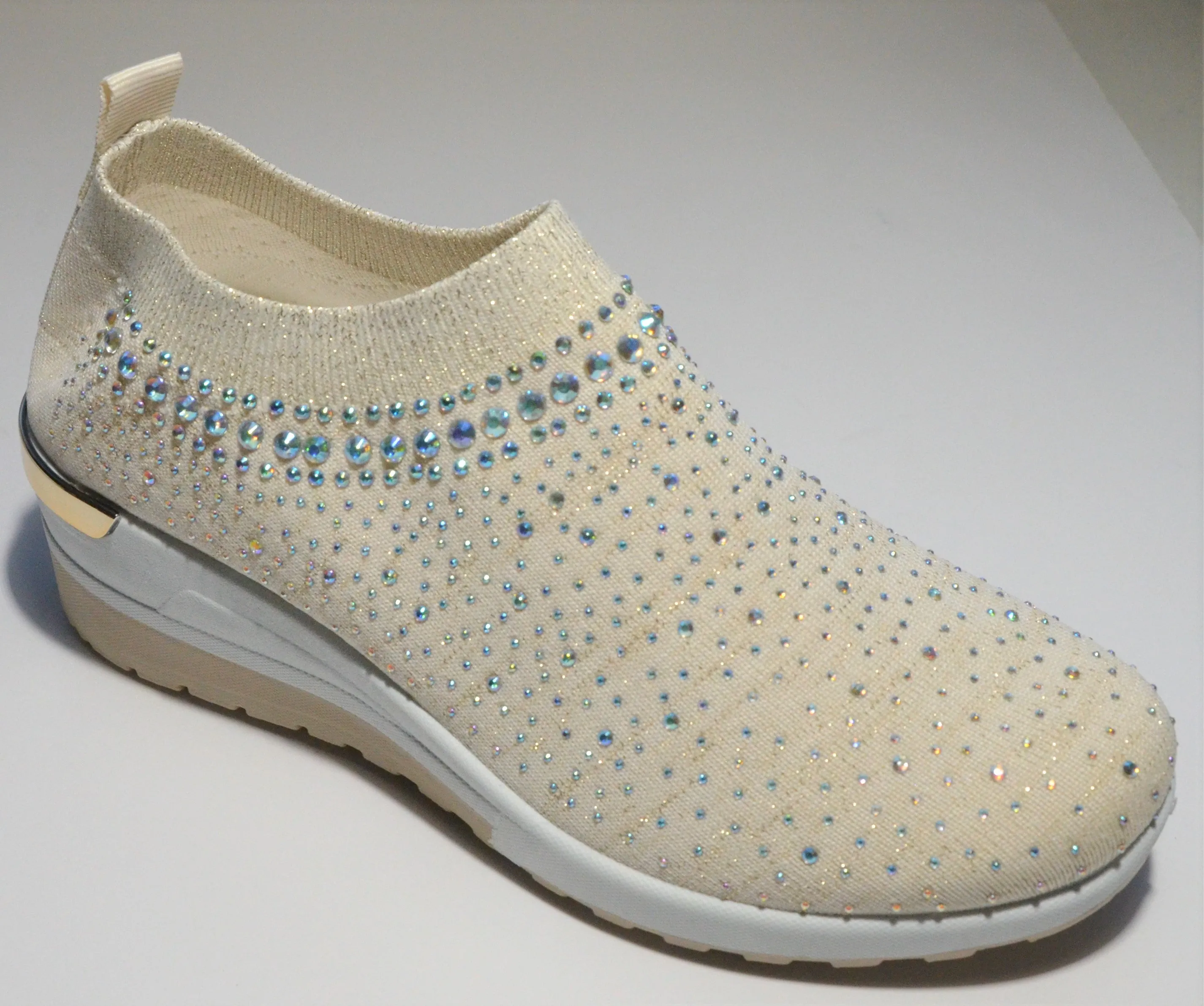 Cream Crystal-Embellished Slip-On Gym Shoes