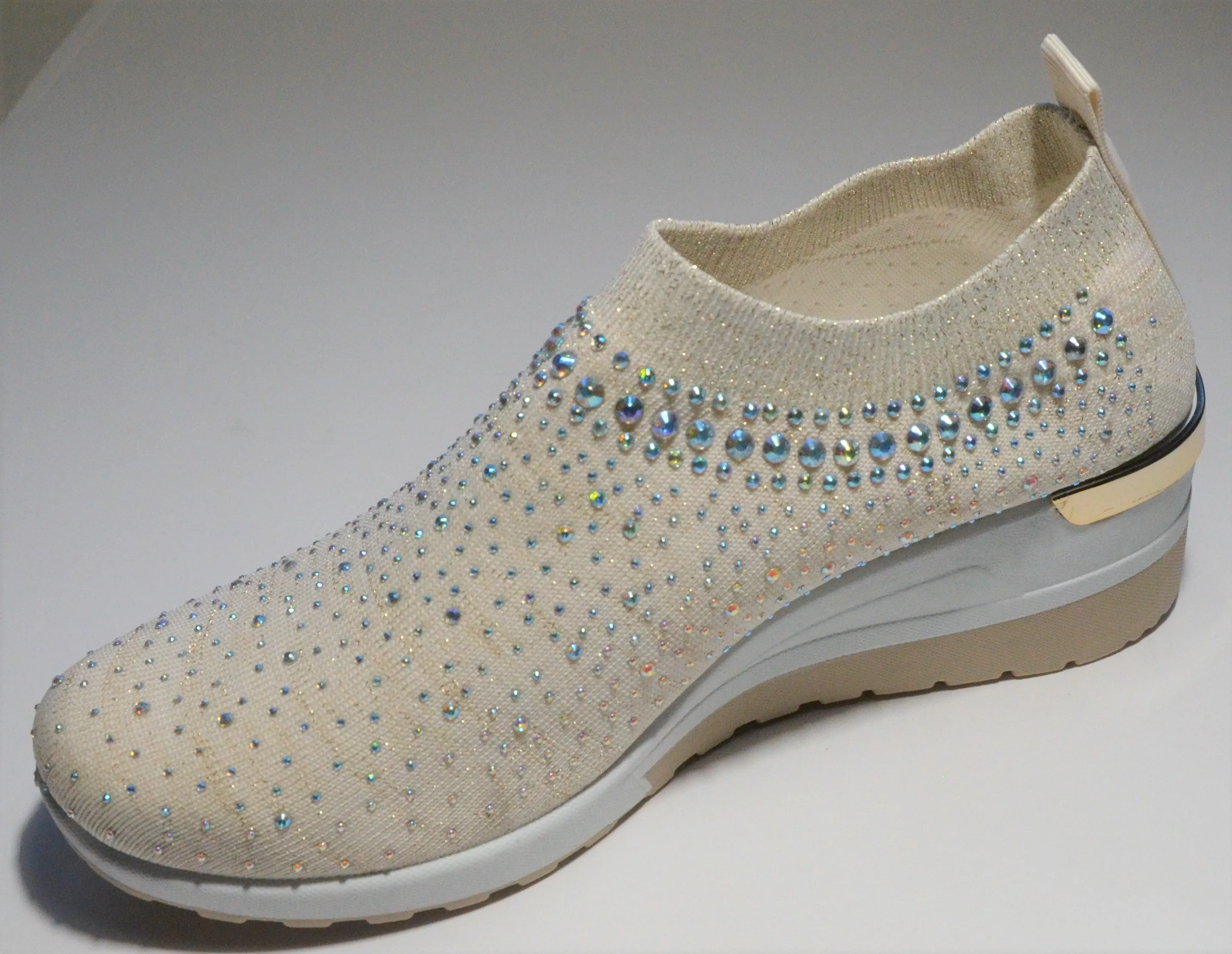 Cream Crystal-Embellished Slip-On Gym Shoes