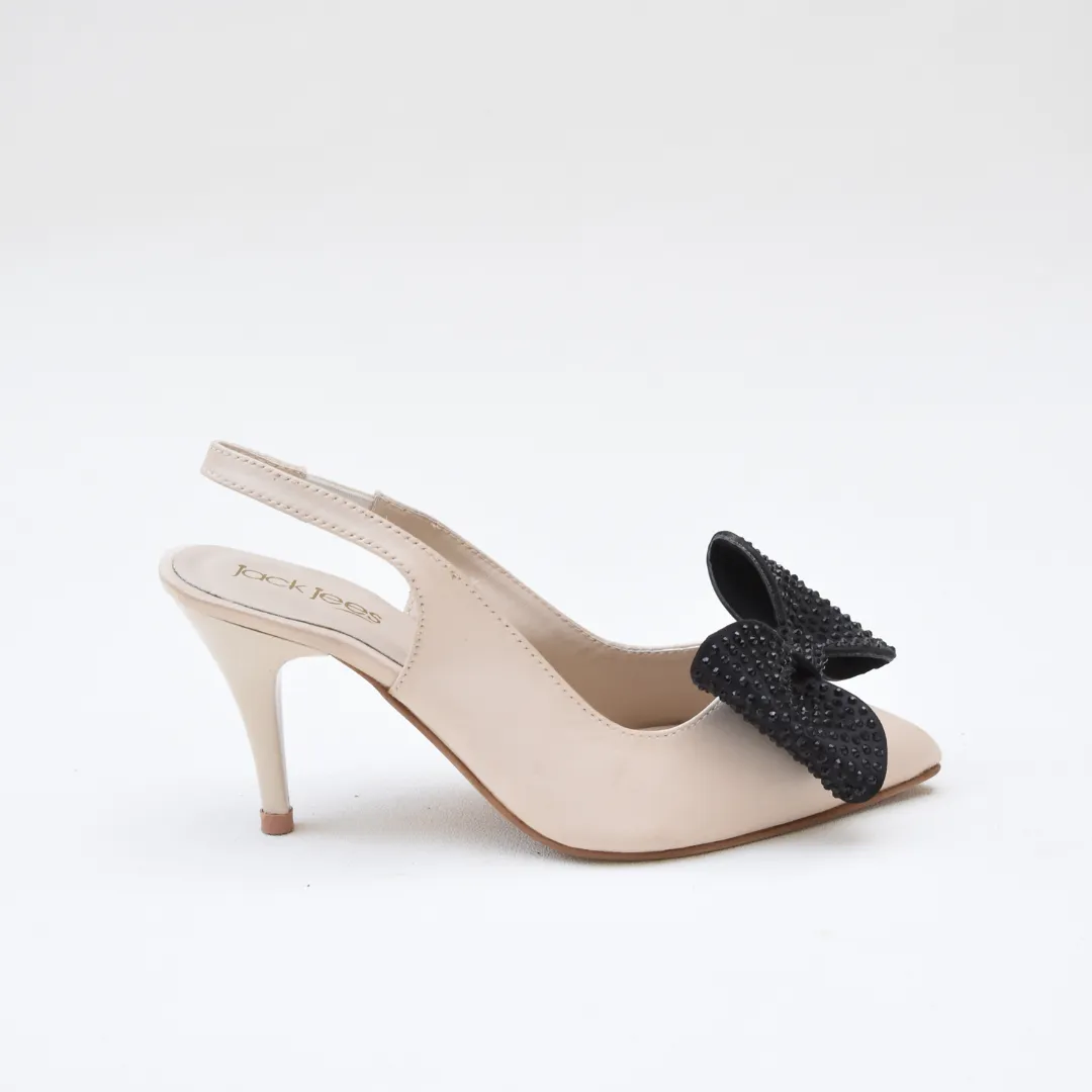 Crystal Bow Heels Beige