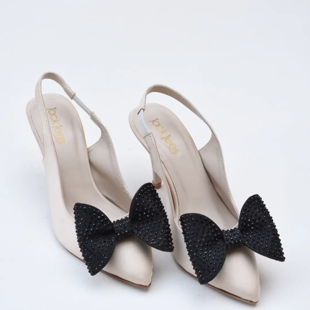 Crystal Bow Heels Beige