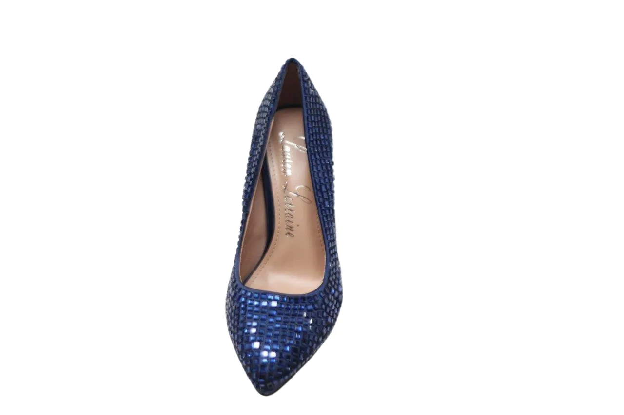 DAZZLE BLACK STILETTO PUMPS WITH GLITTER CRYSTAL GEM EMBELLISHMENTS