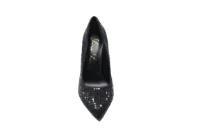 DAZZLE BLACK STILETTO PUMPS WITH GLITTER CRYSTAL GEM EMBELLISHMENTS