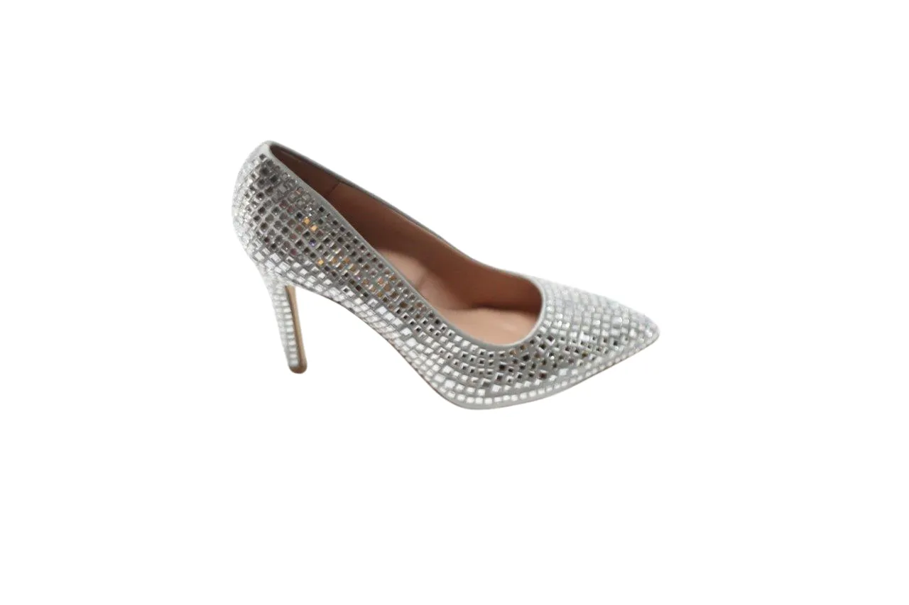 DAZZLE BLACK STILETTO PUMPS WITH GLITTER CRYSTAL GEM EMBELLISHMENTS