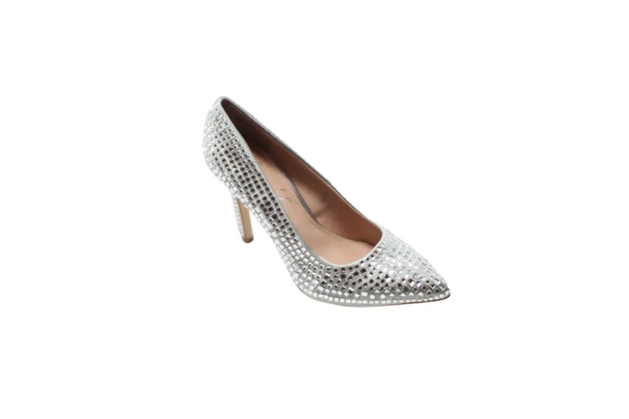 DAZZLE BLACK STILETTO PUMPS WITH GLITTER CRYSTAL GEM EMBELLISHMENTS