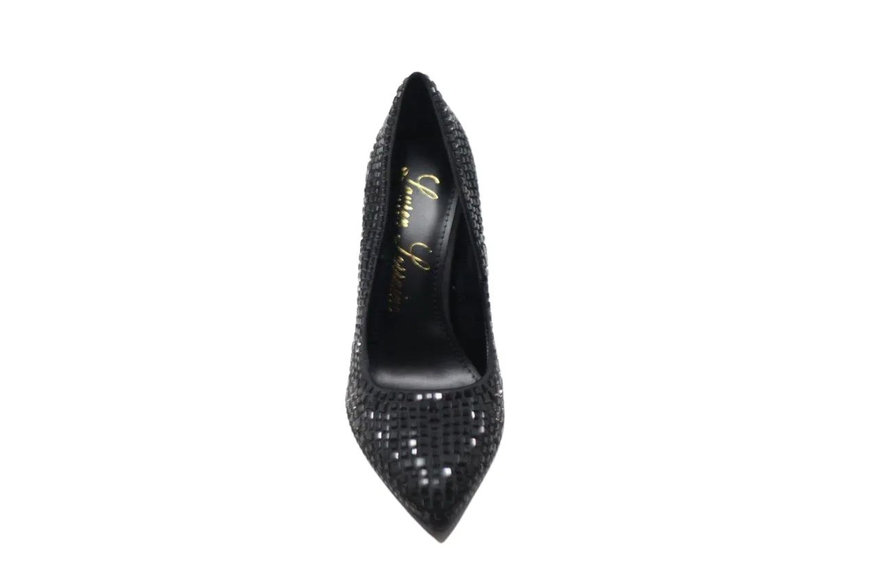DAZZLE BLACK STILETTO PUMPS WITH GLITTER CRYSTAL GEM EMBELLISHMENTS