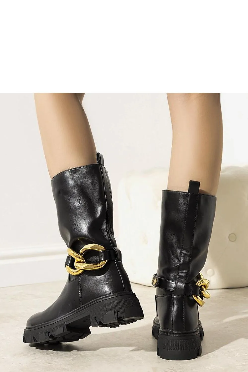 Decorative gold chains ankle boots