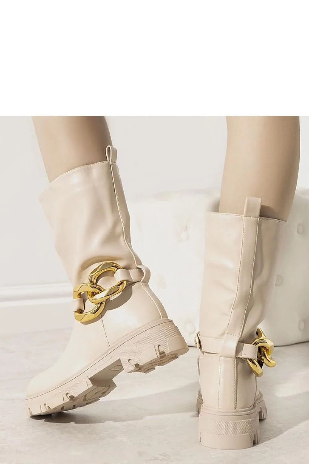 Decorative gold chains ankle boots