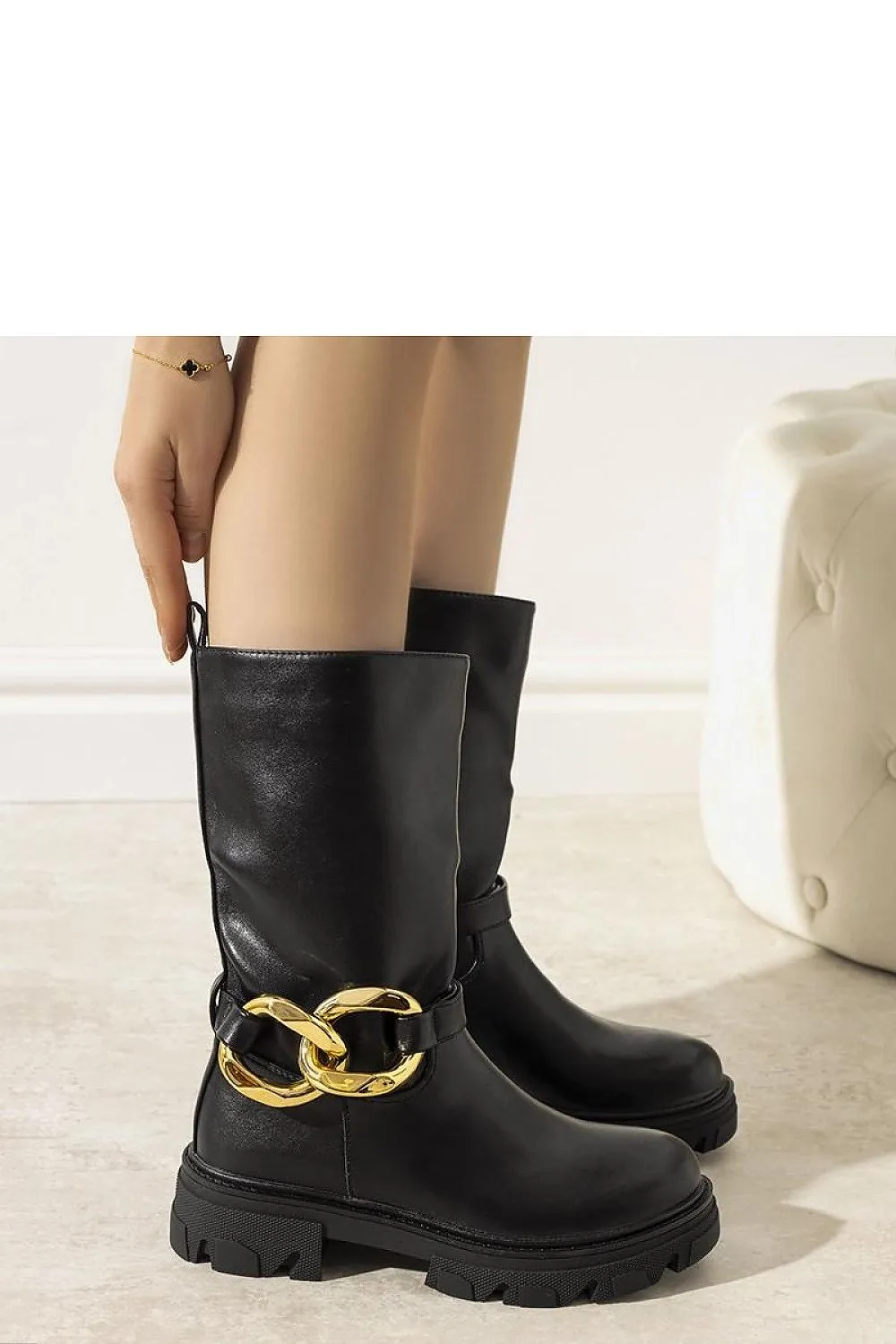 Decorative gold chains ankle boots