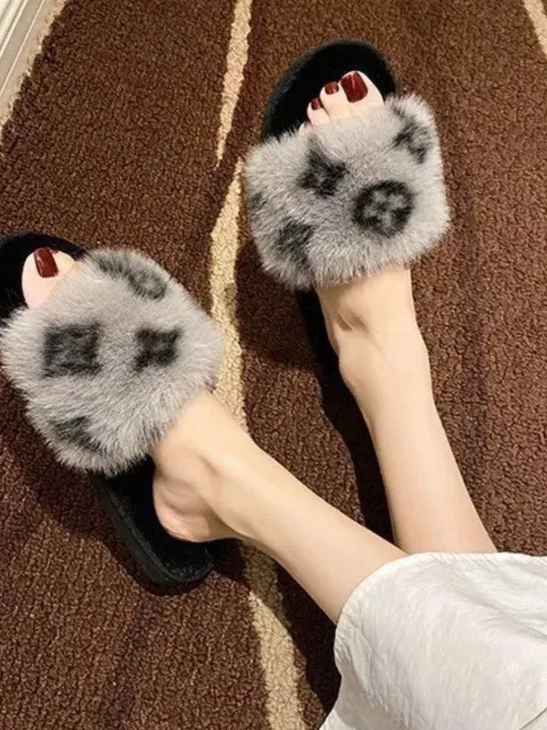 Fashion Plush Open Toe Slippers