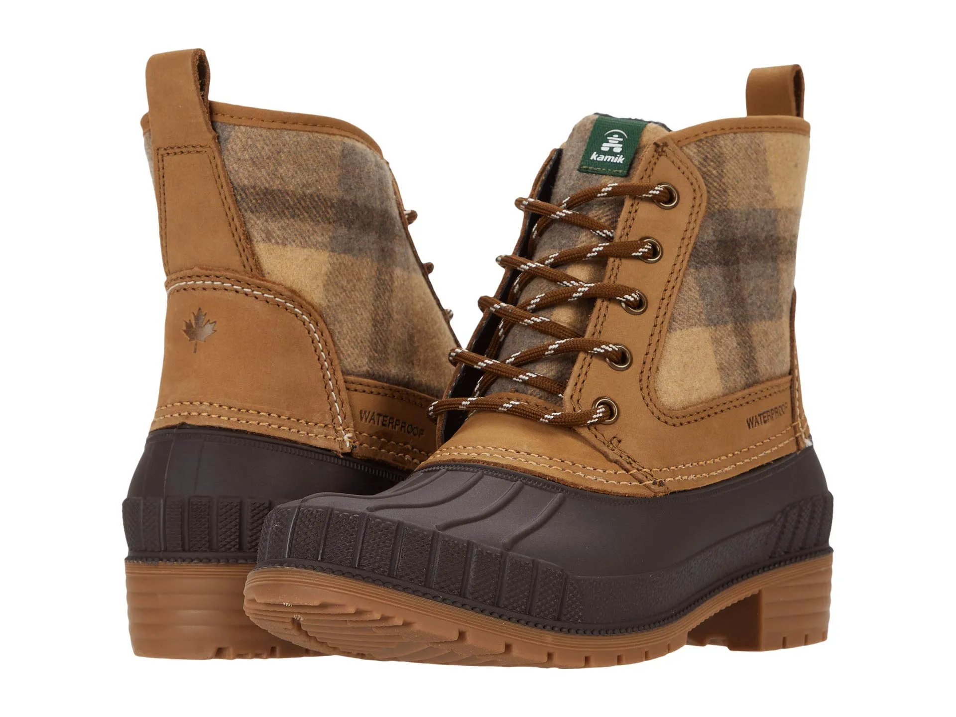 Kamik Women's Snow Mid Calf Boot Beige Tan Lace Up Waterproof Rain Ankle Boots