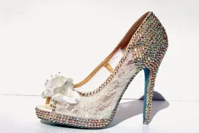 Lace & Swarovski AB Crystal Bridal Heel