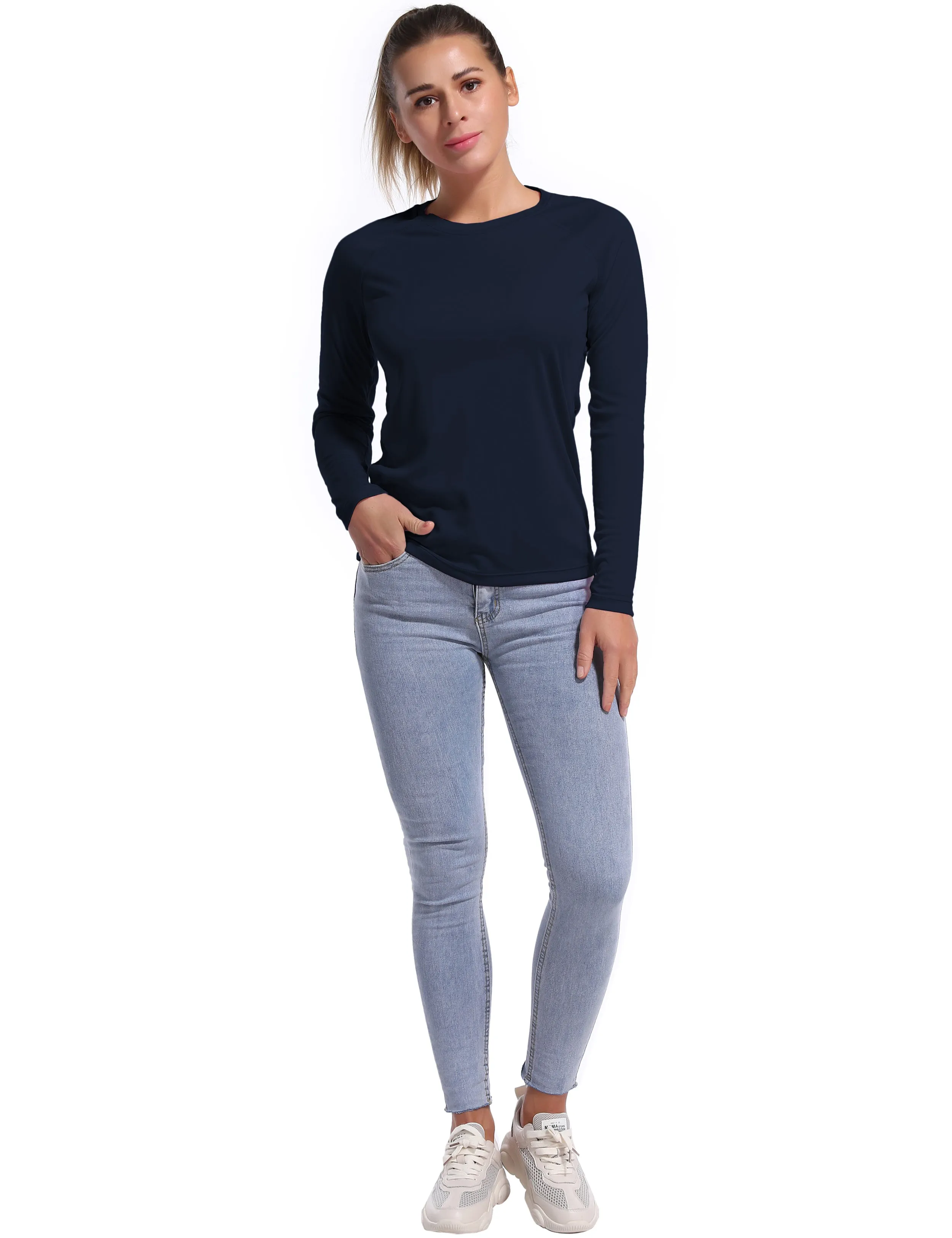 Long Sleeve Athletic Shirts darknavy_Running