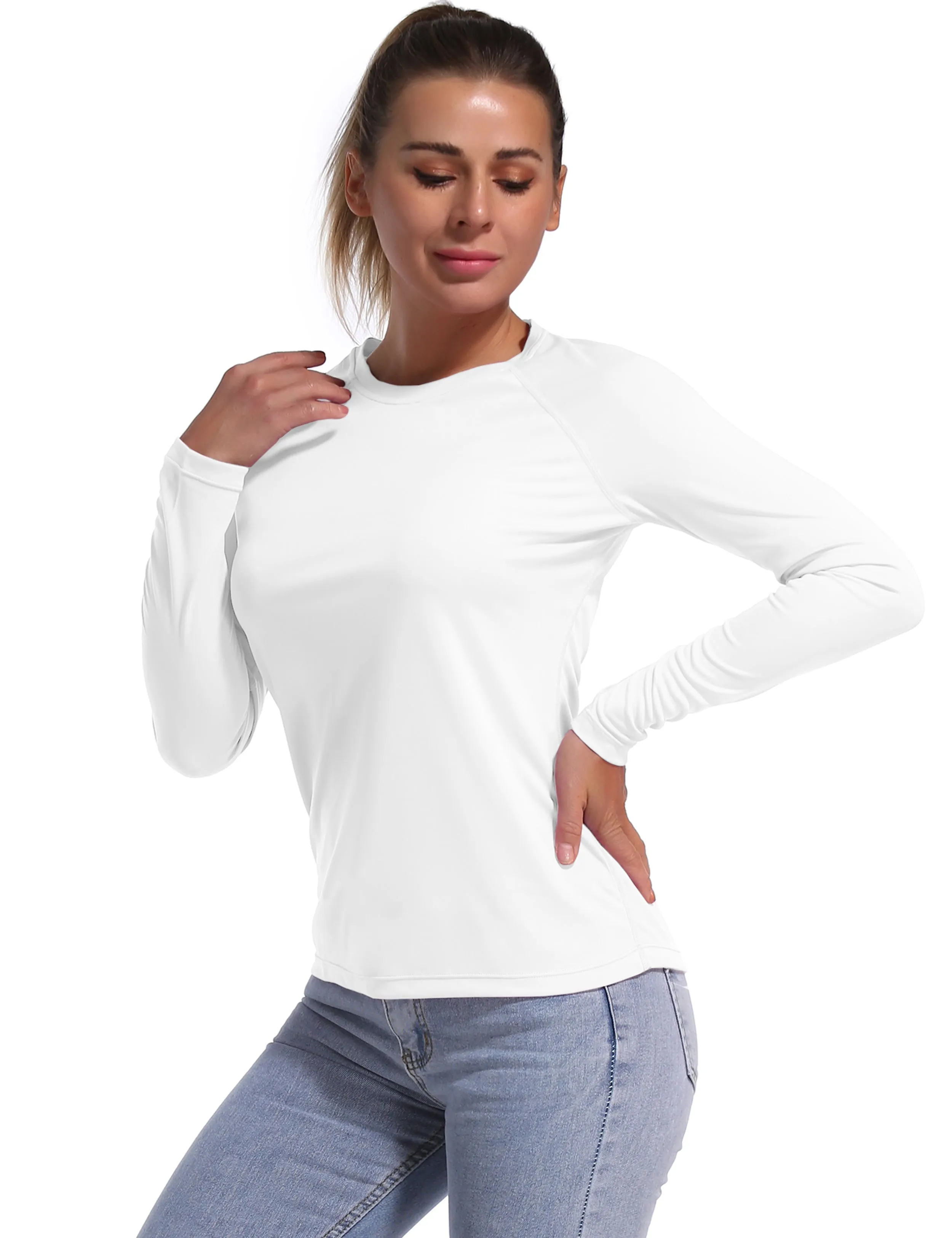 Long Sleeve Athletic Shirts white_Running