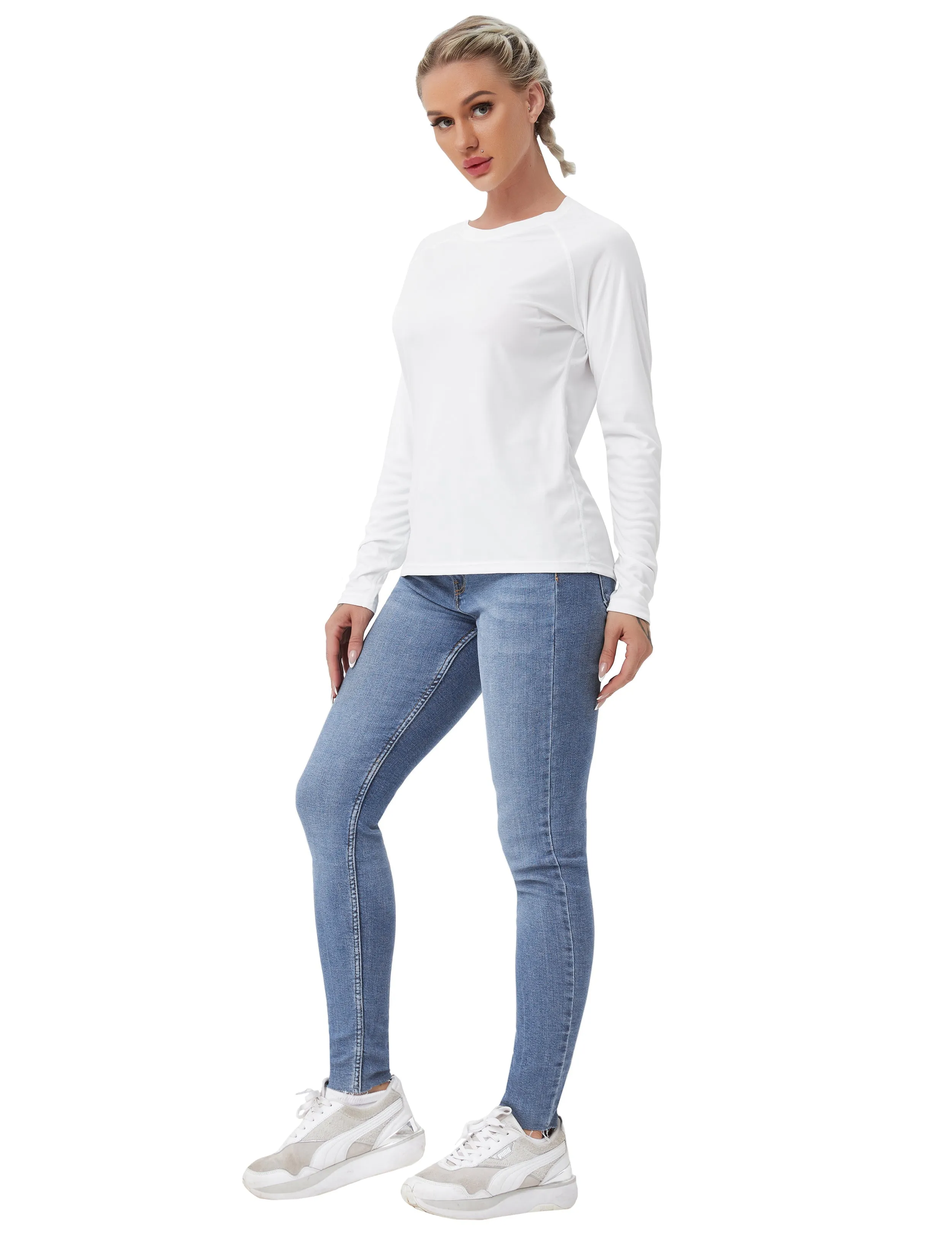 Long Sleeve Athletic Shirts white_Running