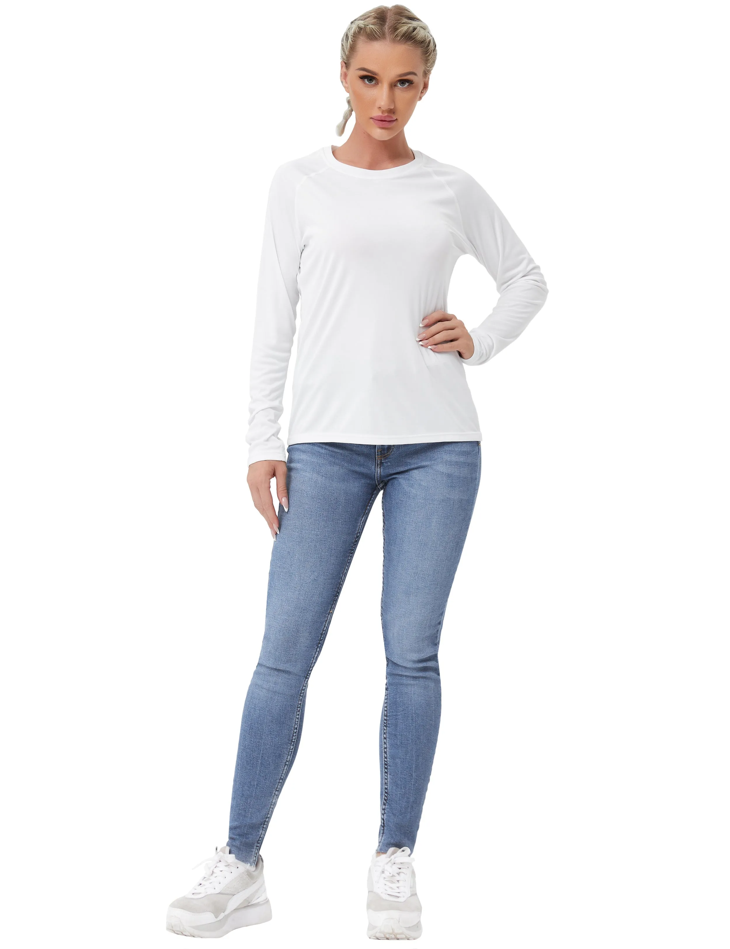 Long Sleeve Athletic Shirts white_Running