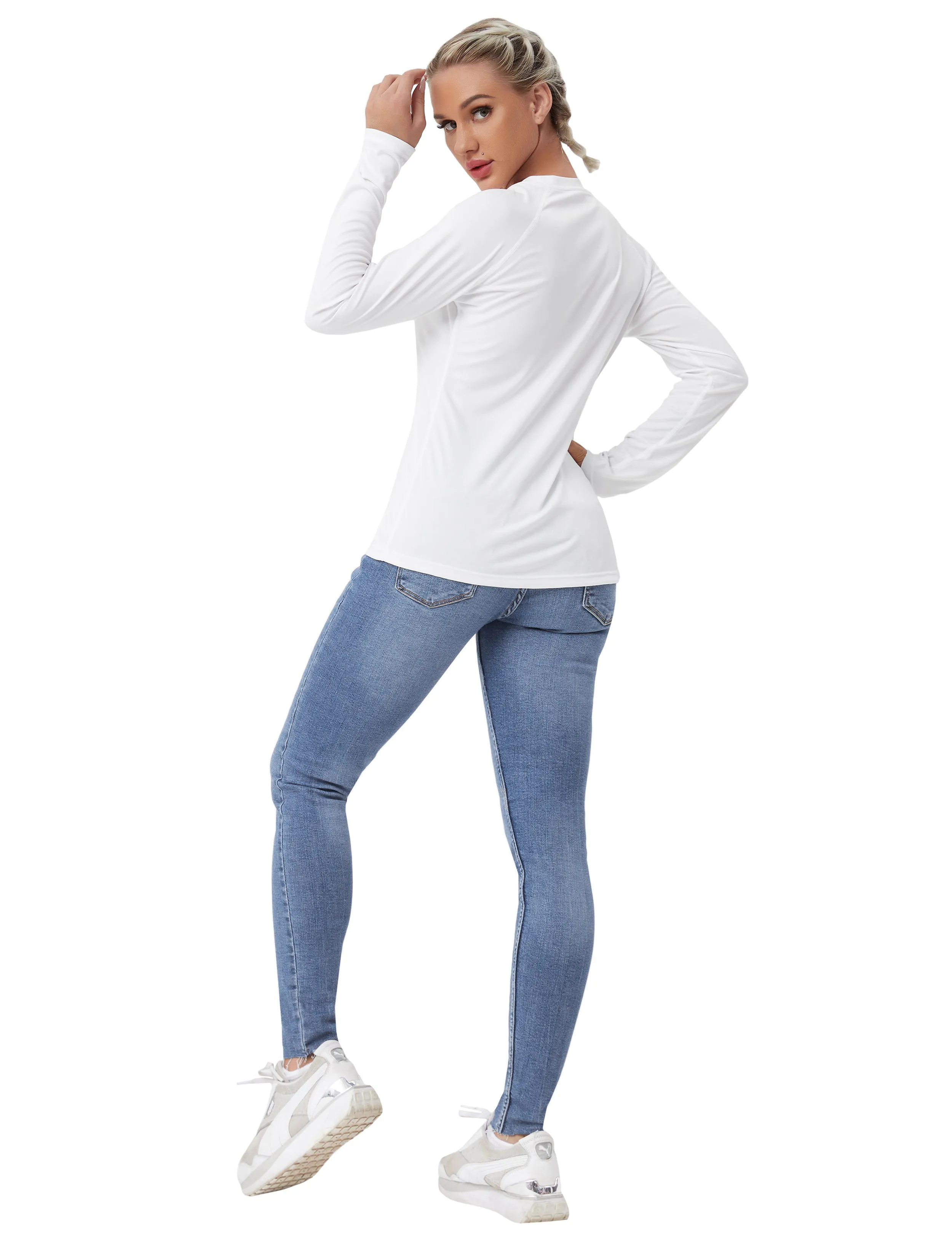 Long Sleeve Athletic Shirts white_Running