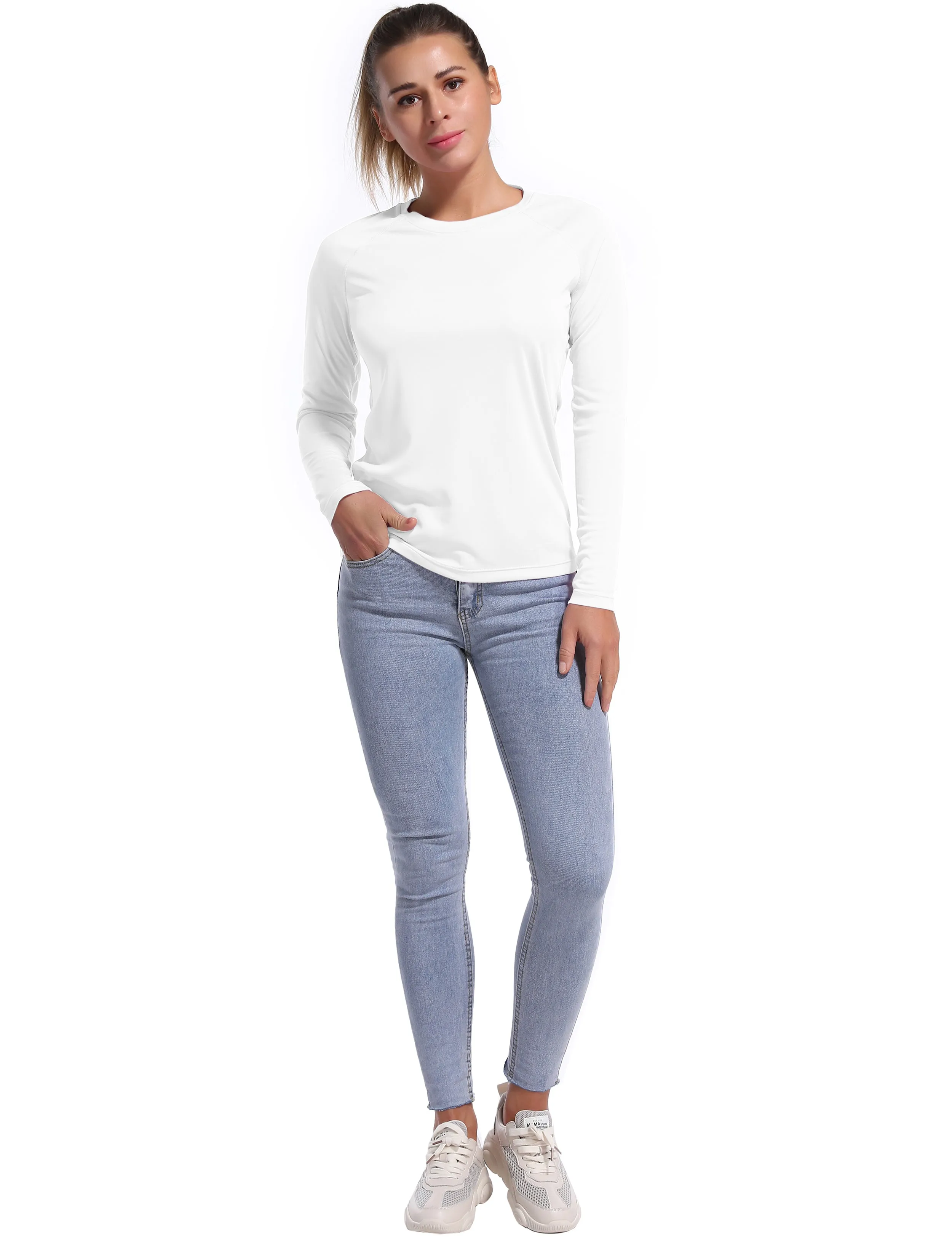 Long Sleeve Athletic Shirts white_Running