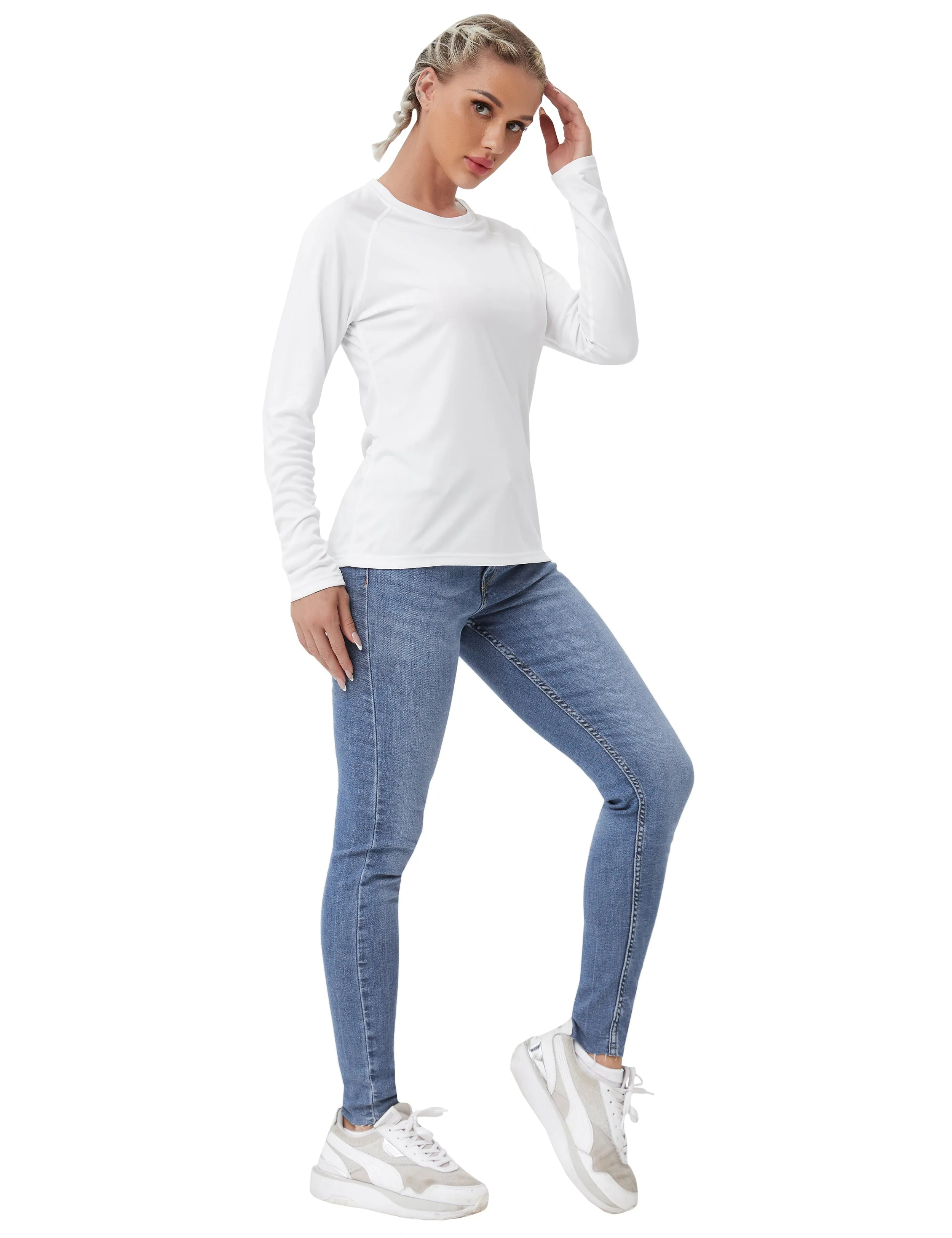 Long Sleeve Athletic Shirts white_Running