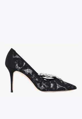 Nadira Lace 90  Crystal-Embellished Pumps