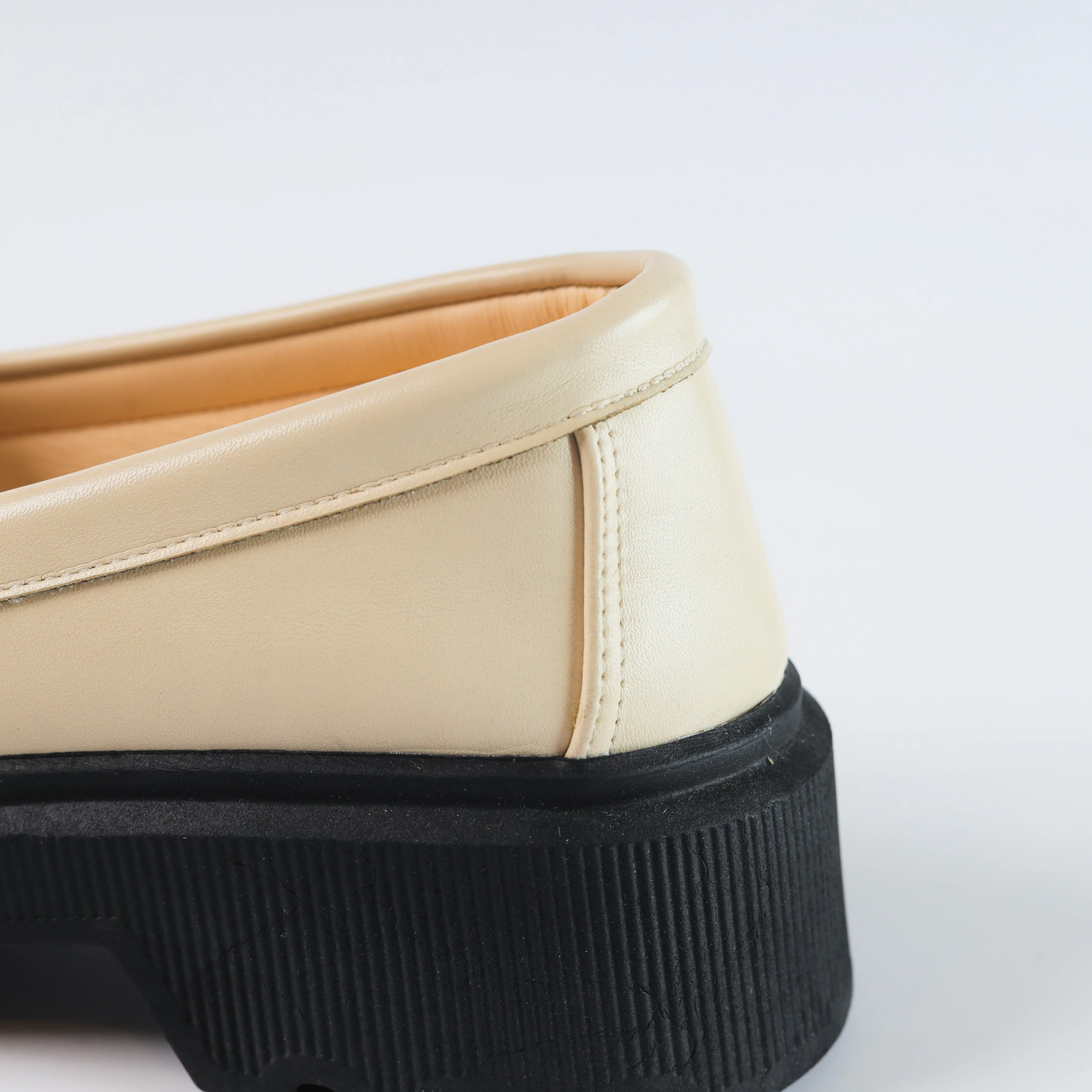 Quality Leather Chunky Bells Loafers - Beige