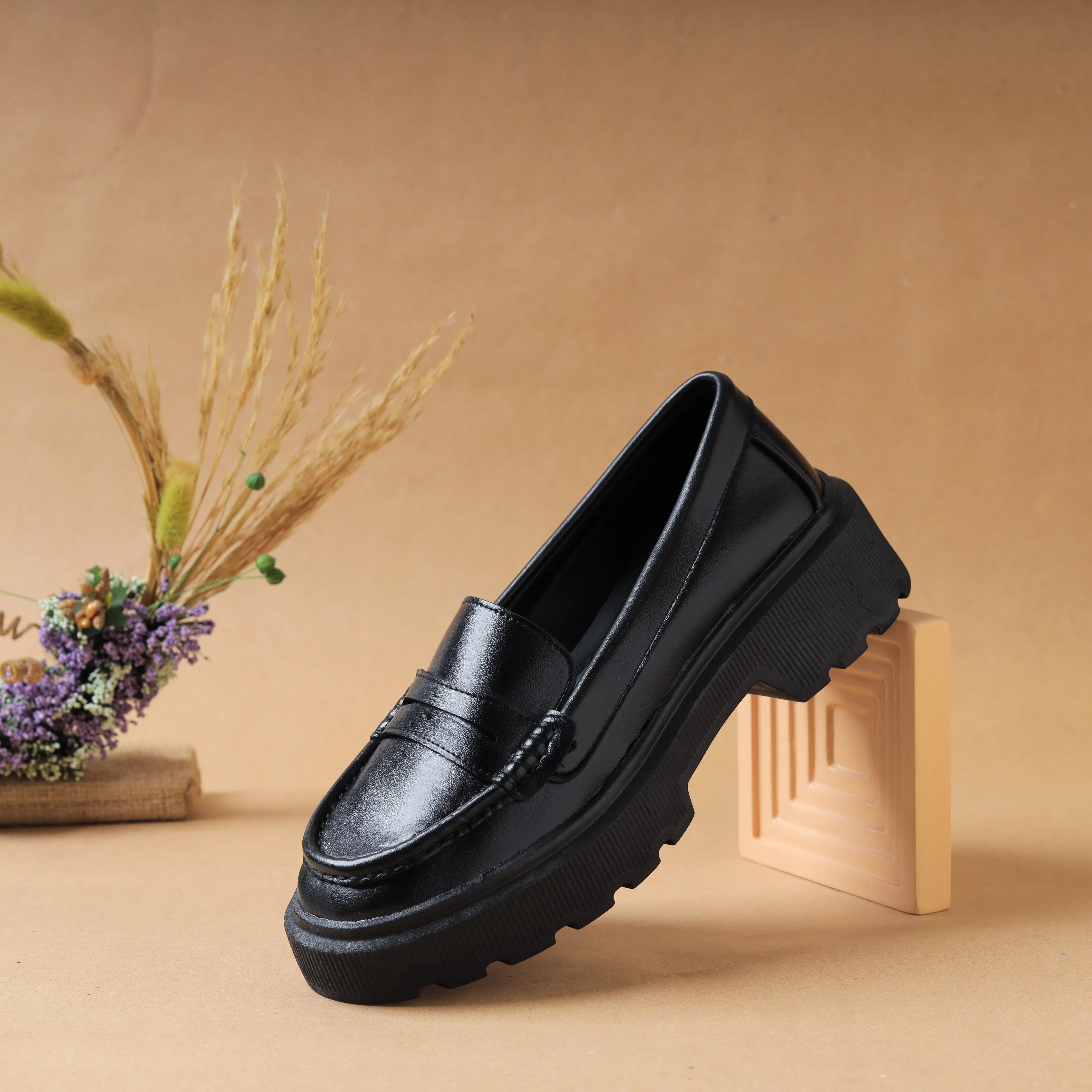 Quality Leather Chunky Loafers - Black