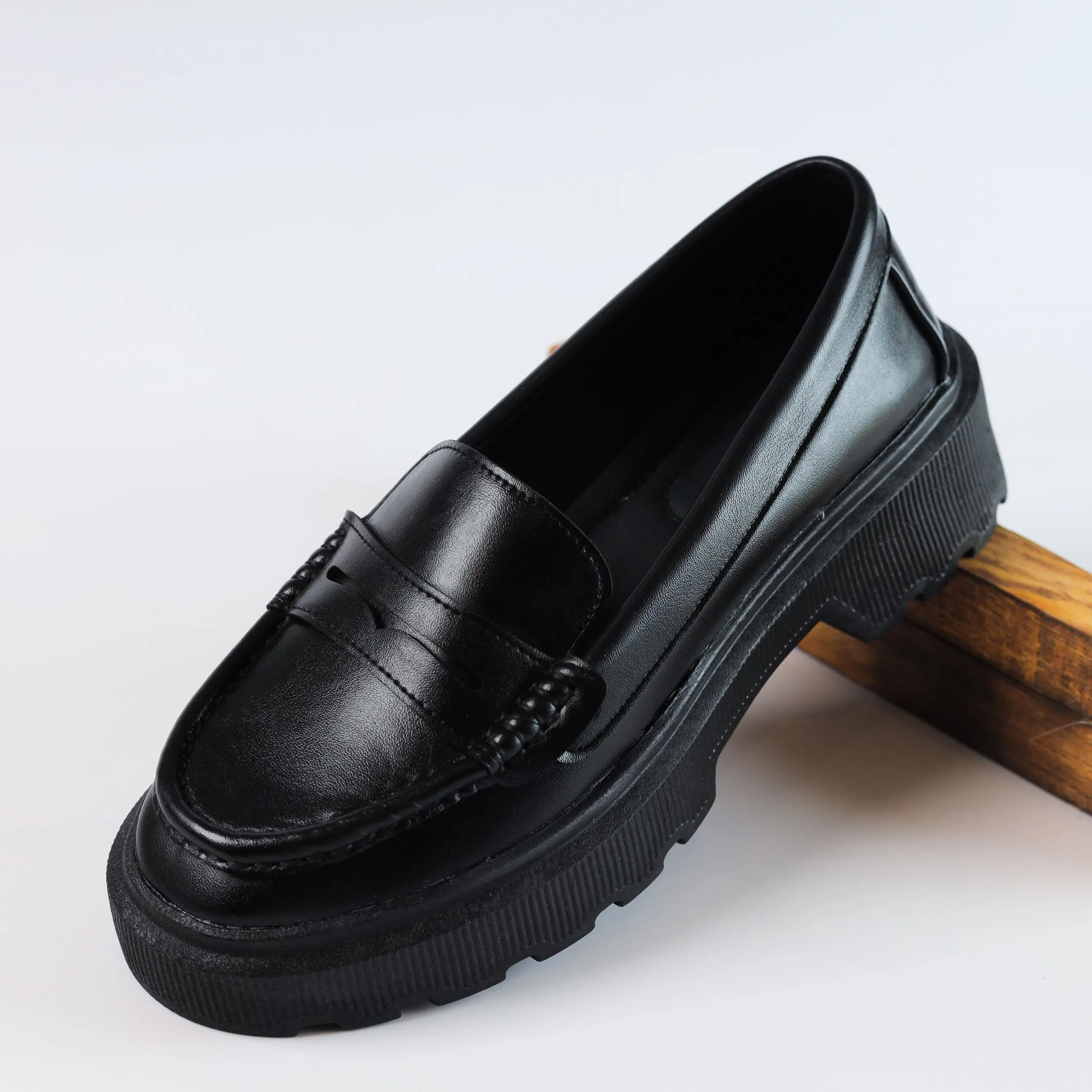 Quality Leather Chunky Loafers - Black