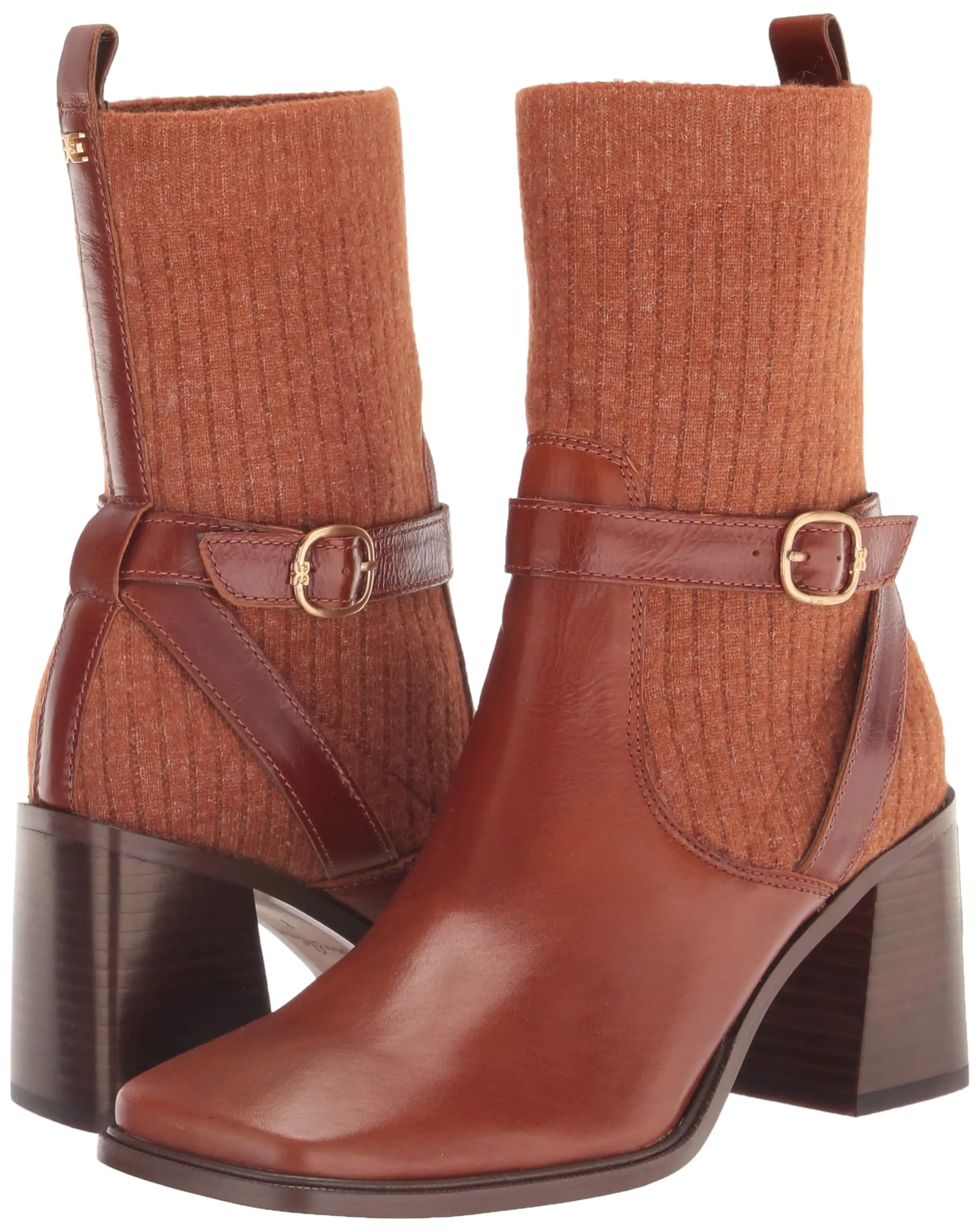 Sam Edelman Marci Rust Brown Leather Fashion Pull On Square Toe Ankle Boots