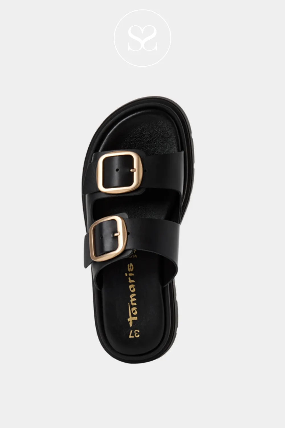 TAMARIS 1-27239-42 BLACK LEATHER CHUNKY BUCKLE SLIDER SANDALS