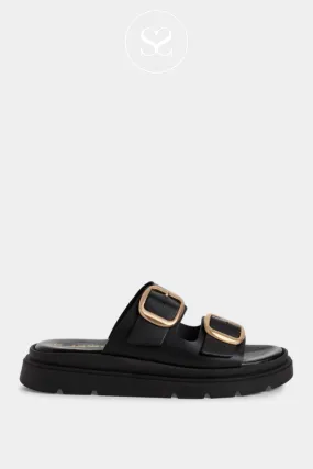 TAMARIS 1-27239-42 BLACK LEATHER CHUNKY BUCKLE SLIDER SANDALS