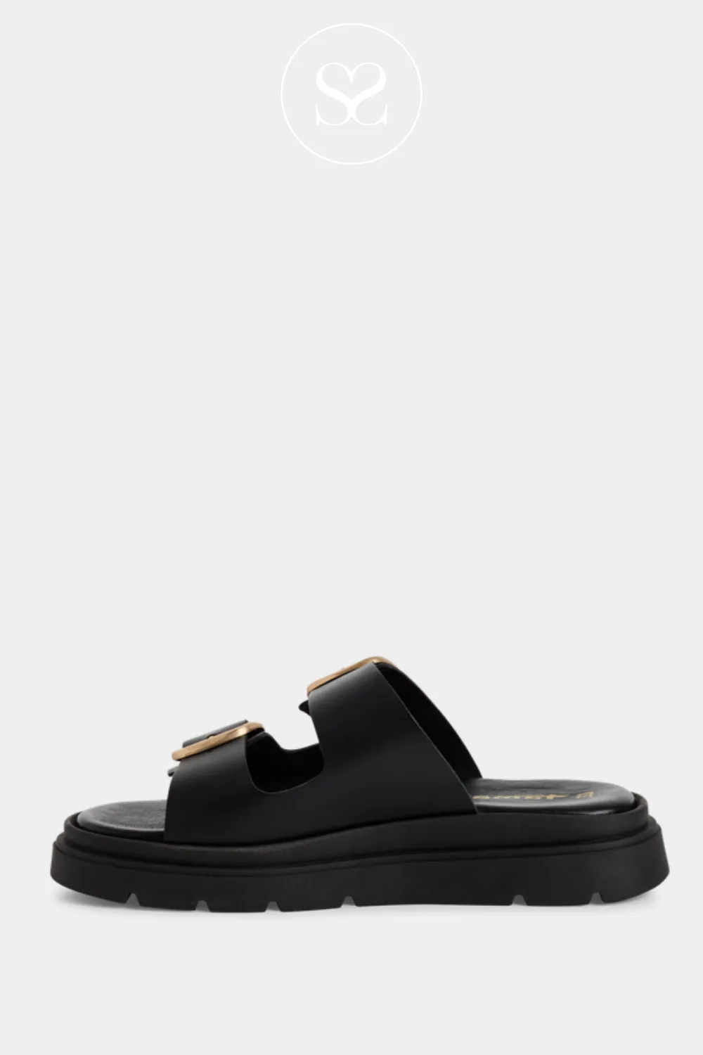 TAMARIS 1-27239-42 BLACK LEATHER CHUNKY BUCKLE SLIDER SANDALS