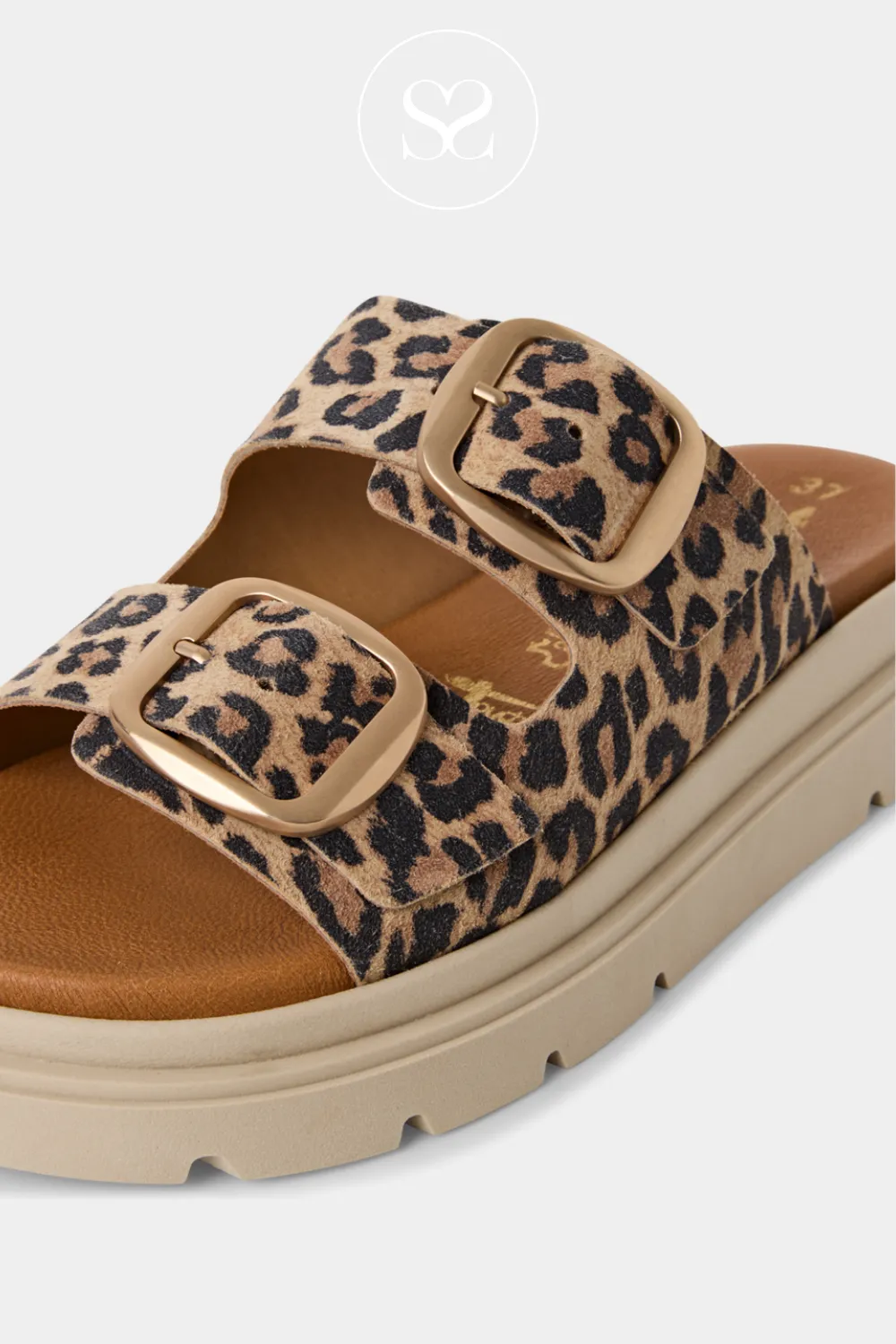 TAMARIS 1-27239-42 LEATHER LEOPARD CHUNKY BUCKLE SLIDER SANDALS
